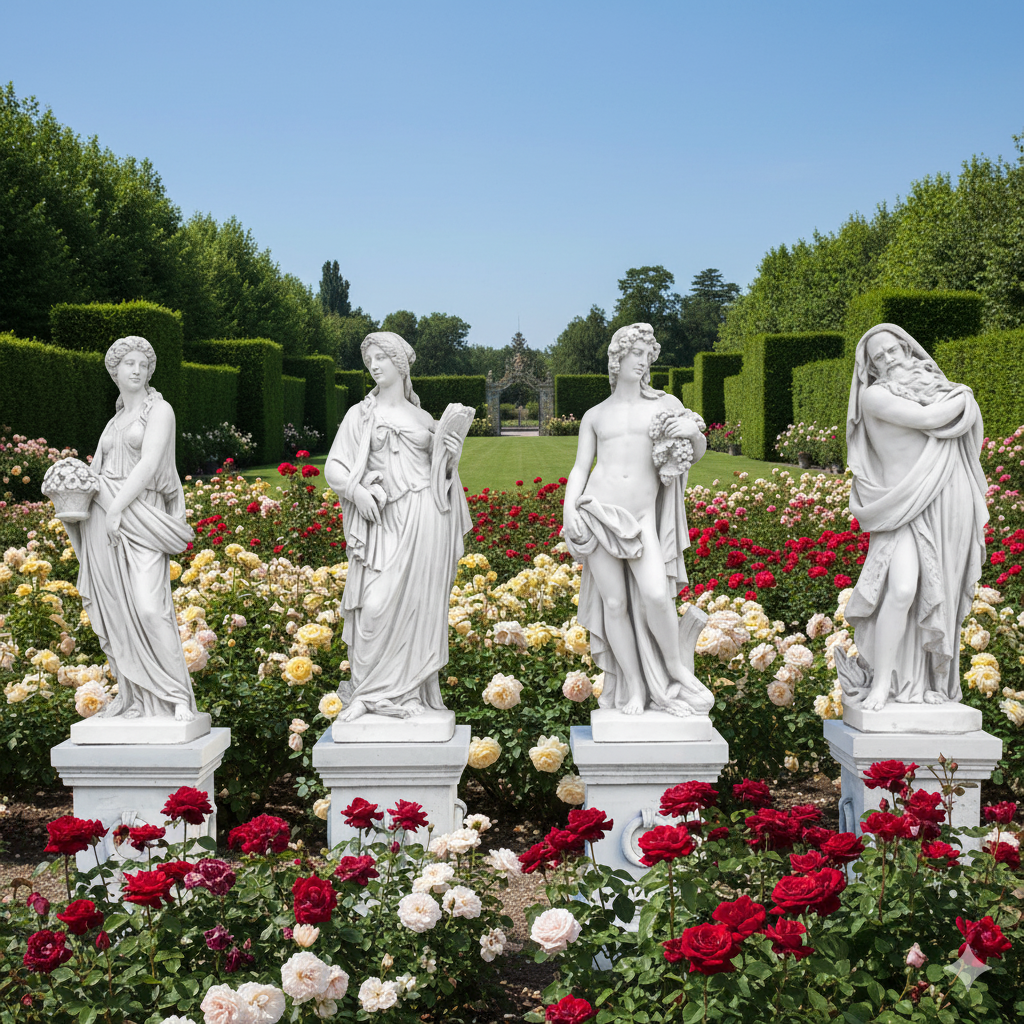Gartenfigur "Die 4 Jahreszeiten" II aus weissem Marmor