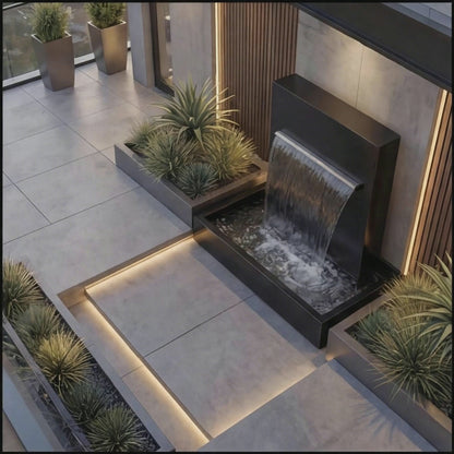 Edelstahl Wasserfall Garten Avantgarde RAL 9005 Pulverbeschichtet