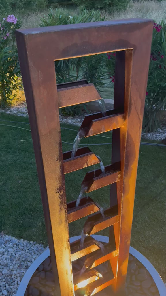 Cortenstahl Wasserfall-Kaskade, Gartenbrunnen modern