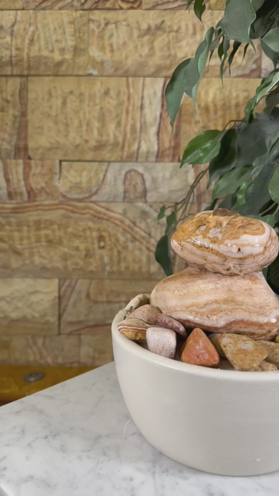 Tischbrunnen Marmor mit Keramikschale rund, Video