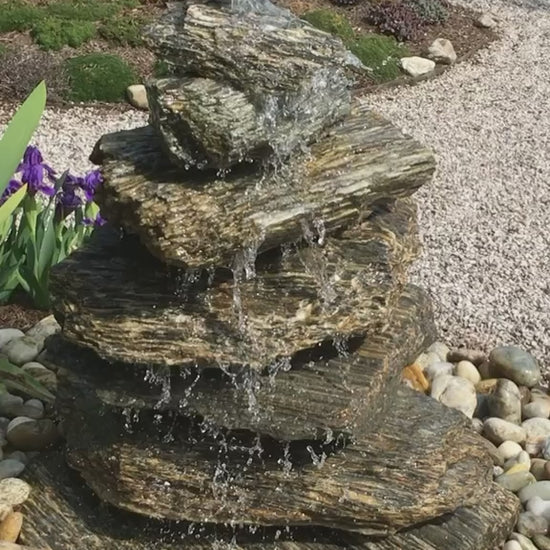 Woodstone Gneis Kaskade als Gartenbrunnen, 11 stufig, Höhe 110cm