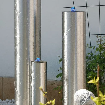 Edelstahl Säulenbrunnen rund 3er Set