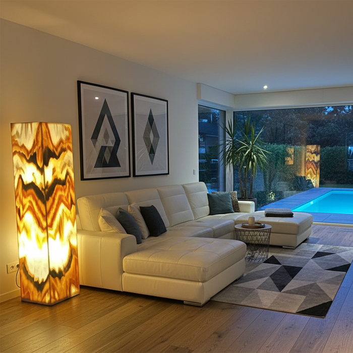 Sölker Marmor Naturstein Standleuchte 40x40cm, Höhe 160cm