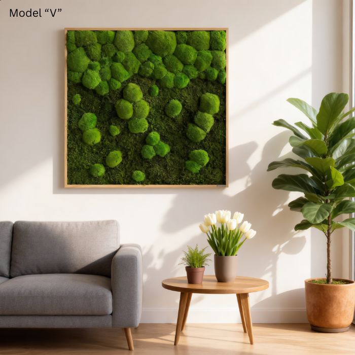 Cuadro decorativo de pared con musgo, 80x80 cm